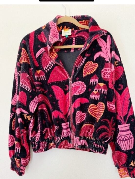 Farm Rio Jackets & Blazers - Farm Rio Velour Tropical Jacket Palm Trees Sz Small Vacation Resort Fall
